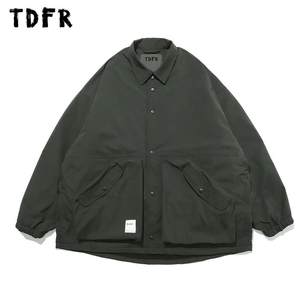 

Back Printed Cargo Jacket Mens Fleece Autumn Winter Pocket Casual Loose Lapel Single Breasted Long Sleeve Outerwear Men