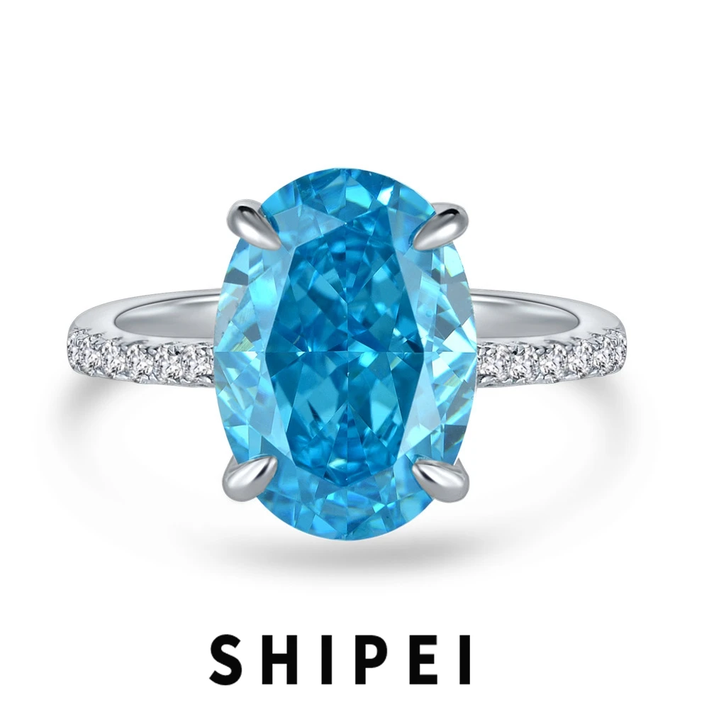 

SHIPEI Classic 925 Sterling Silver Oval Cut 4CT Aquamarine Gemstone Wedding Fine Jewelry Engagement Ring For Women Drop Shipping