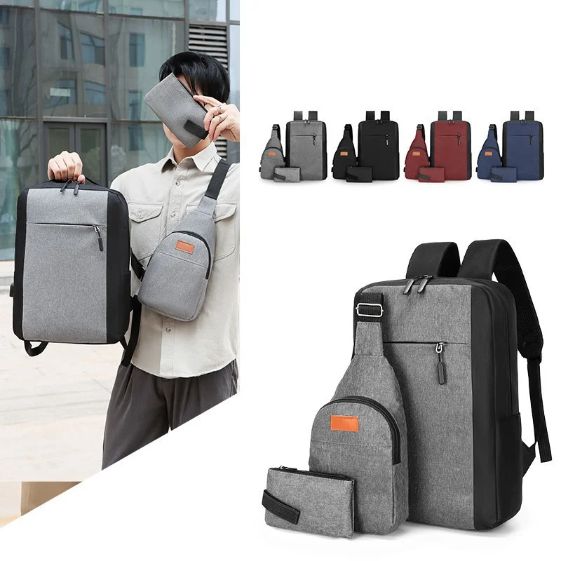 

Набор из 3-х предметов для компьютера, мужской деловой рюкзак для улицы с Usb-интерфейсом для зарядки, мужской школьный портфель для студентов, набор из трех предметов