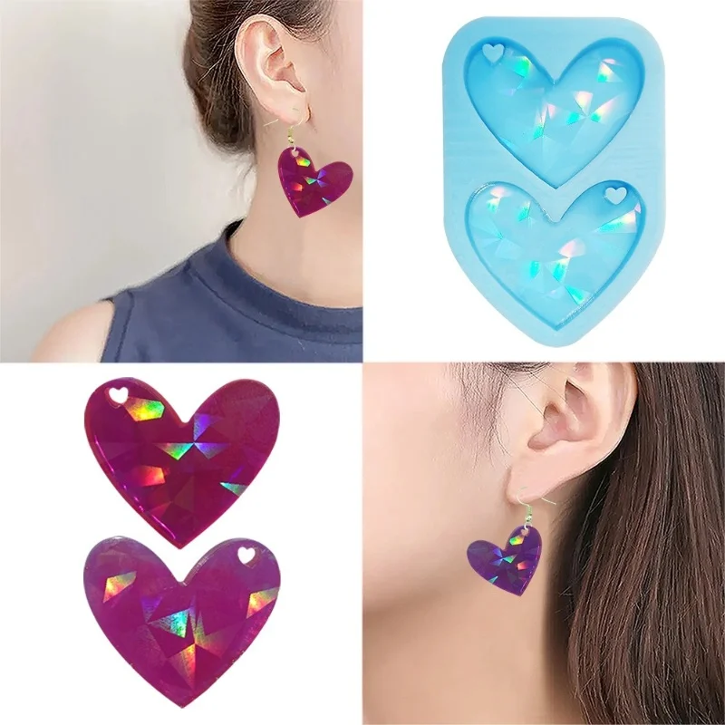 Голографические лазерные серьги Любовь силиконовая форма сделай сам ювелирные