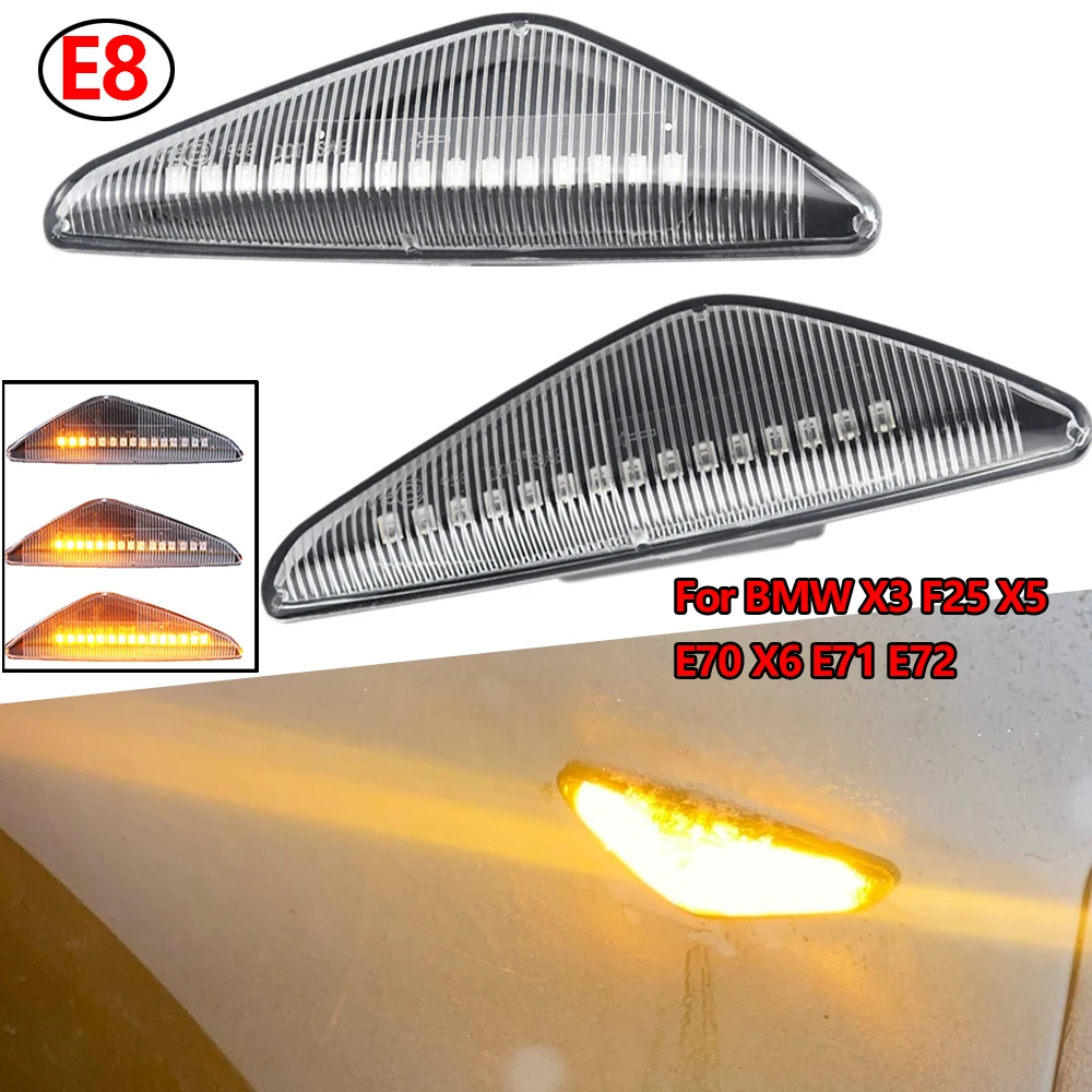 

2X для BMW X3 F25 X5 E70 X6 E71 E72 2008-2014 светодиодный динамический боковой маркер поворотный сигнал поворотник Плавная вода мигающий светильник