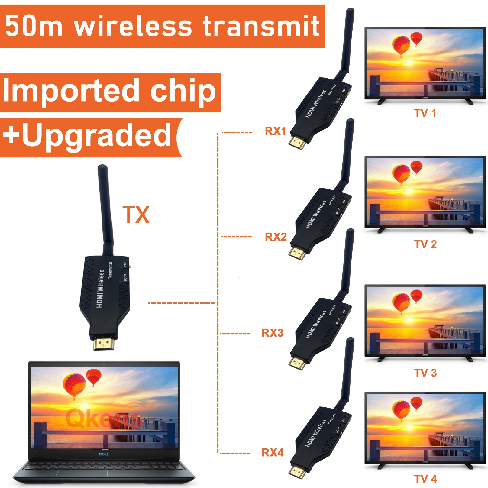 50m Wireless HDMI Extender Video Transmitter Receiver 1 To 2 3 4 1x4 Display for PS3/4 Camera Laptop PC To TV Monitor Projector