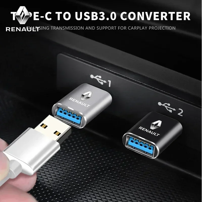 Фото Автомобильный логотип Type-C USB-USB-адаптер, преобразователь интерфейса зарядки для Renault RS Duster Kadjar Talisman Arkana Logan Twingo Zoe №3
