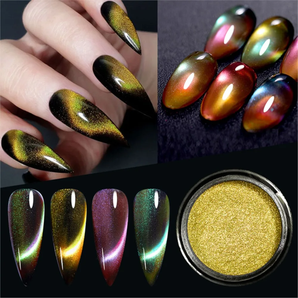 

1Box Cat Magnet Nail Powder Glitter Nail Chameleon Holographic Effect Chrome Pigment Dust UV Gel Polish Nail Art Manicure Tools