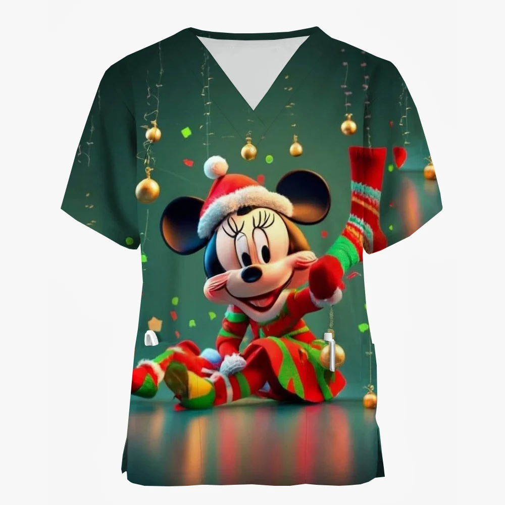 Рождественские топы с принтом Минни и Микки-Мауса Disney Женская Рабочая Униформа