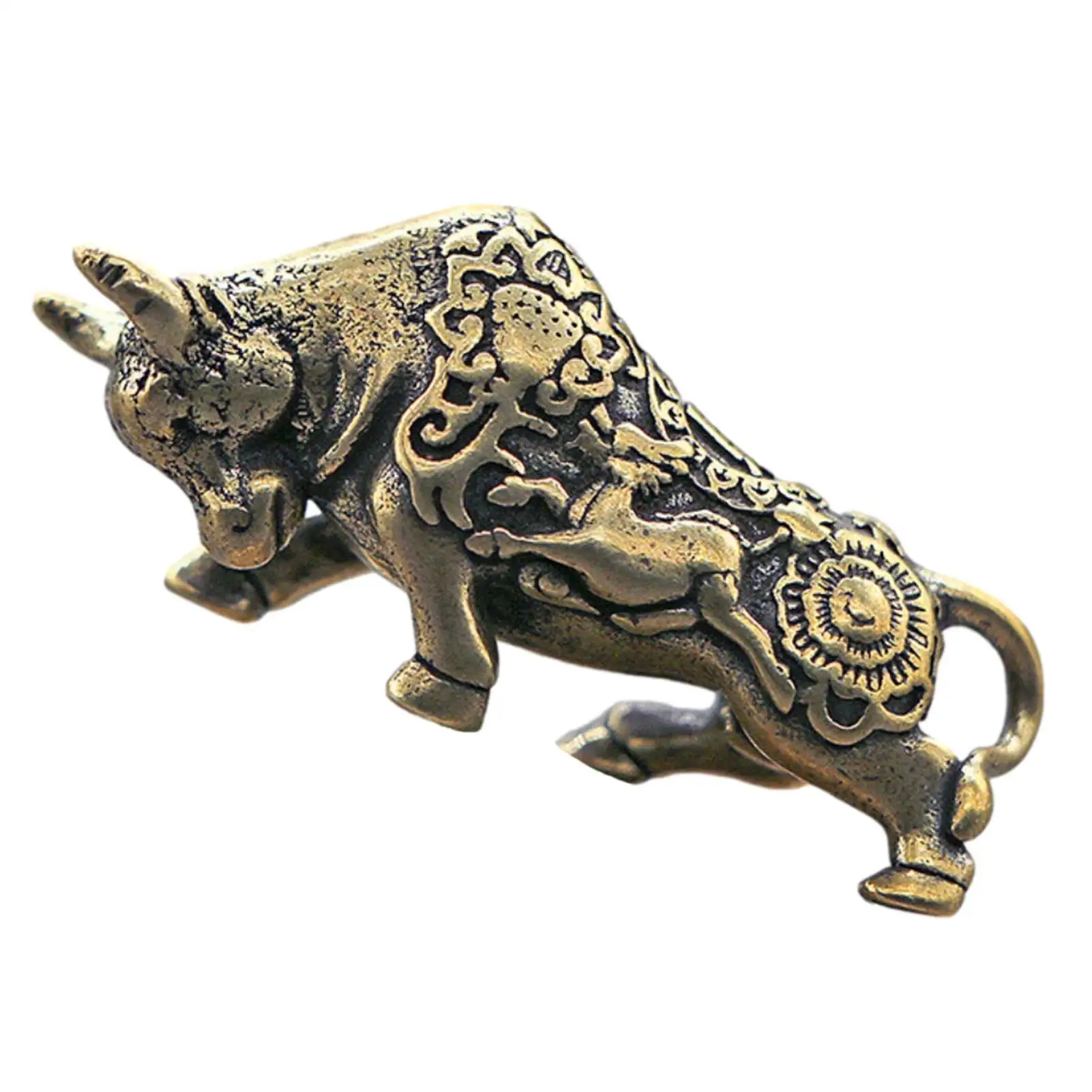 

Pure Brass Zodiac Cow Keychain Pendent Carved Pattern Gift