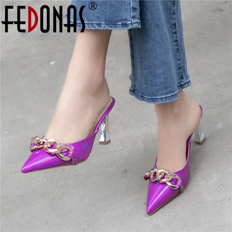 

FEDONAS Women Fashion Summer New Sandals Wedding Party Chains Pointed Toe Slippers Thin High Heels Pumps Prom Shoes Woman Sexy