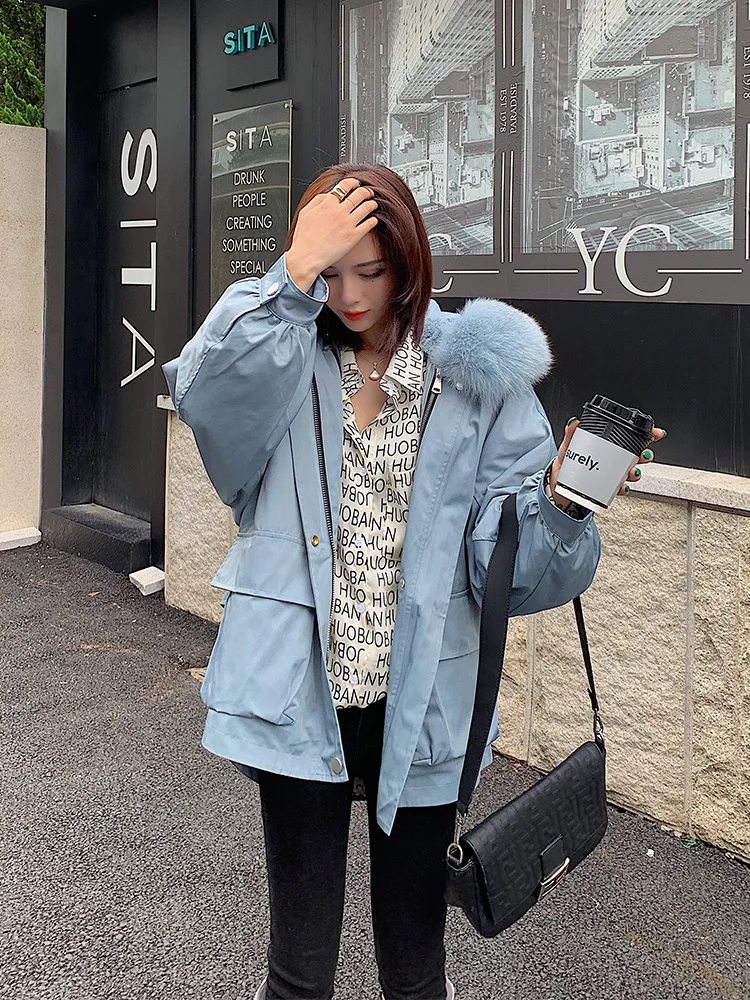 Parka Women's New Rex Rabbit Fur Detachable Liner Fox Fur Big Fur Collar Short Fur Coat Winter Clothes