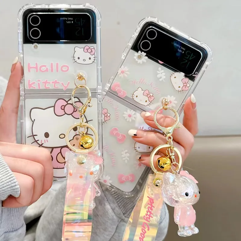 

Sanrio Hello Kitty с подвеской чехол для телефона Samsung Galaxy Z Flip 3 жесткая задняя крышка для Z Flip 4 защитный чехол