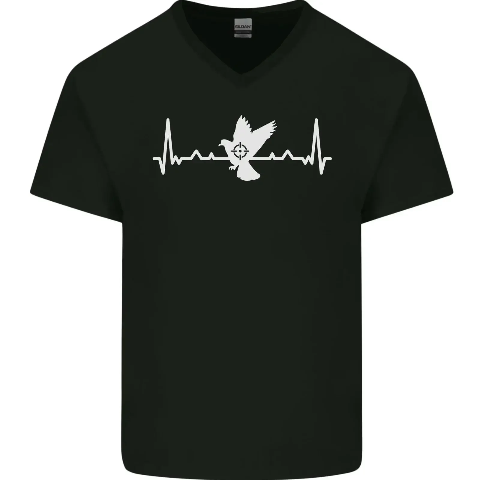 Фото Футболка унисекс с принтом EKG (ЭКГ) для охотников на голубей, мужская, с V-образным вырезом, из стираной хлопковой ткани, винтажная, стильная, эластичная, комфортная №1