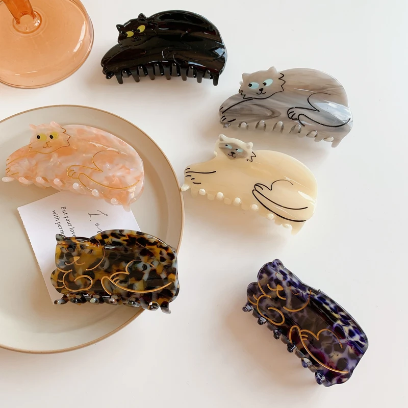 

New Polychromatic Lovely Catchers Cat Shape Hair Accessories Simple Animal Acetate Shark Hair Claw Cilps Wholesale Drop Shipping