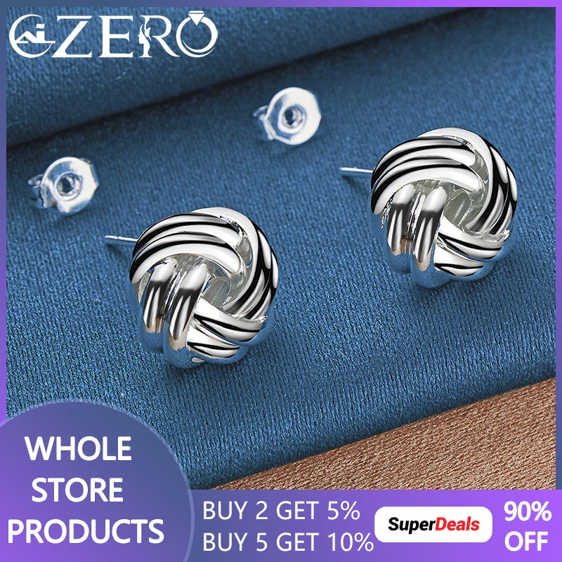 

ALIZERO 925 Sterling Silver Rope Knot Ball Stud Earrings For Women Fashion Jewelry Wedding Party Popular Accessories
