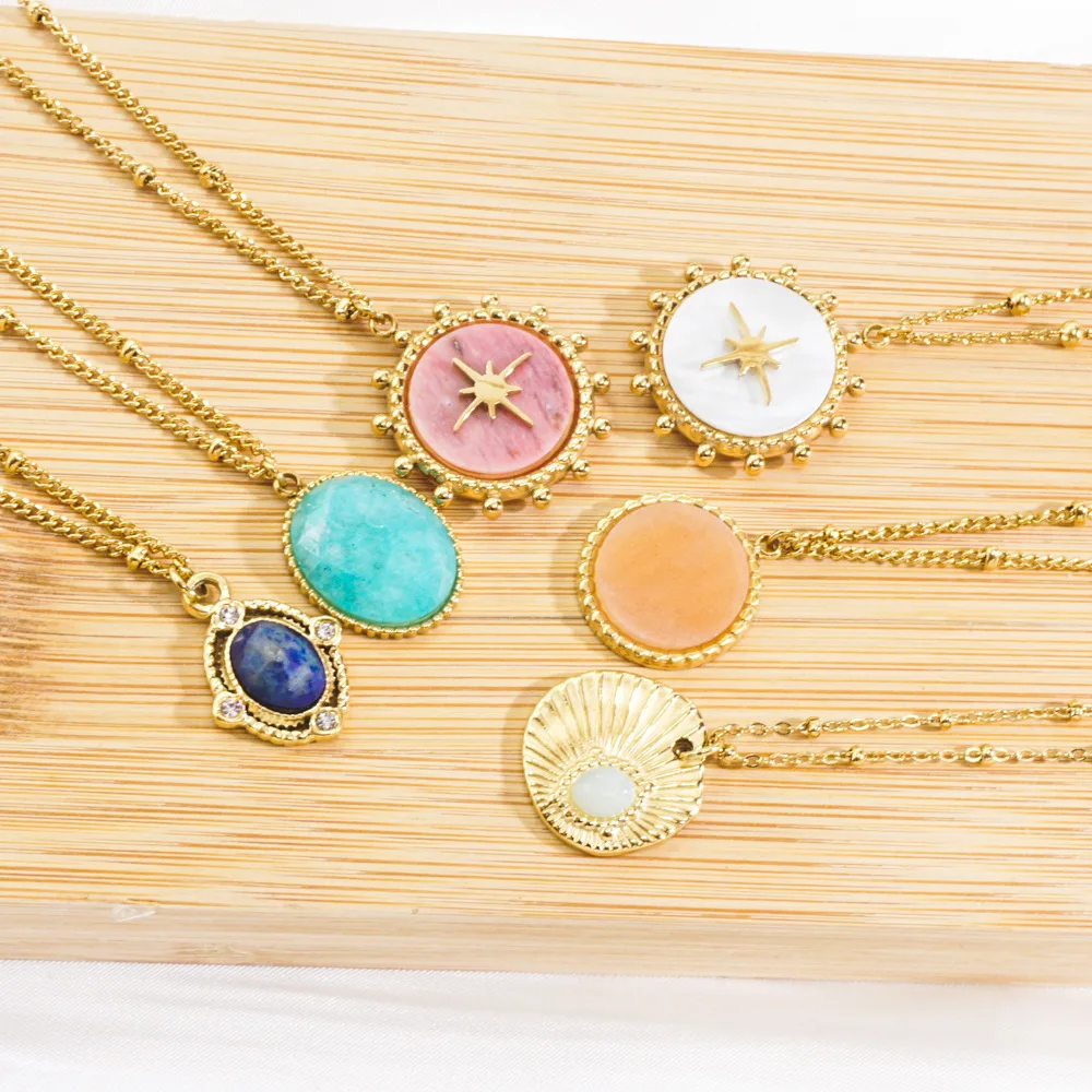 V. Подвеска из нержавеющей стали с натуральным камнем и звездой 14-каратного