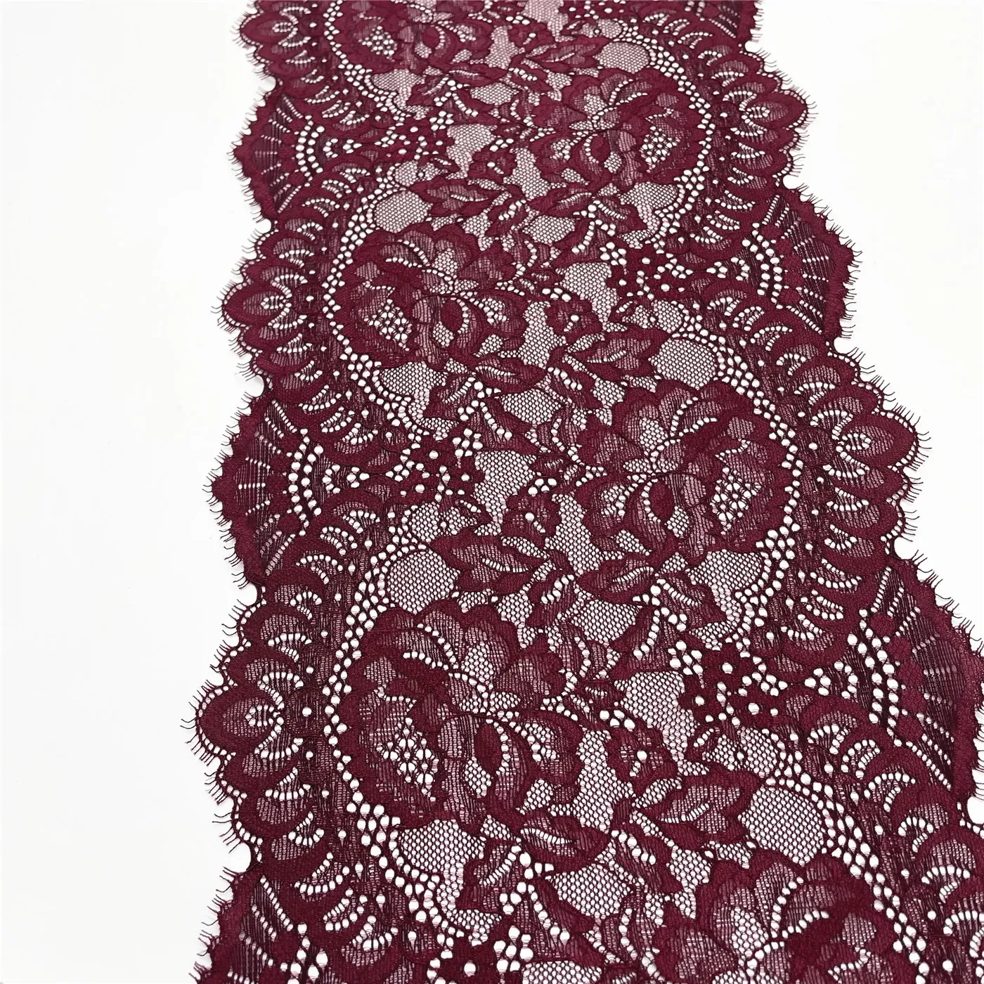 

NEW2023 3y/lot Width 23cm Burgundy Red Elastic Eyelash Lace trim For Clothes Skirt Hem Underwear Sewing Craft DIY Apparel Fabric