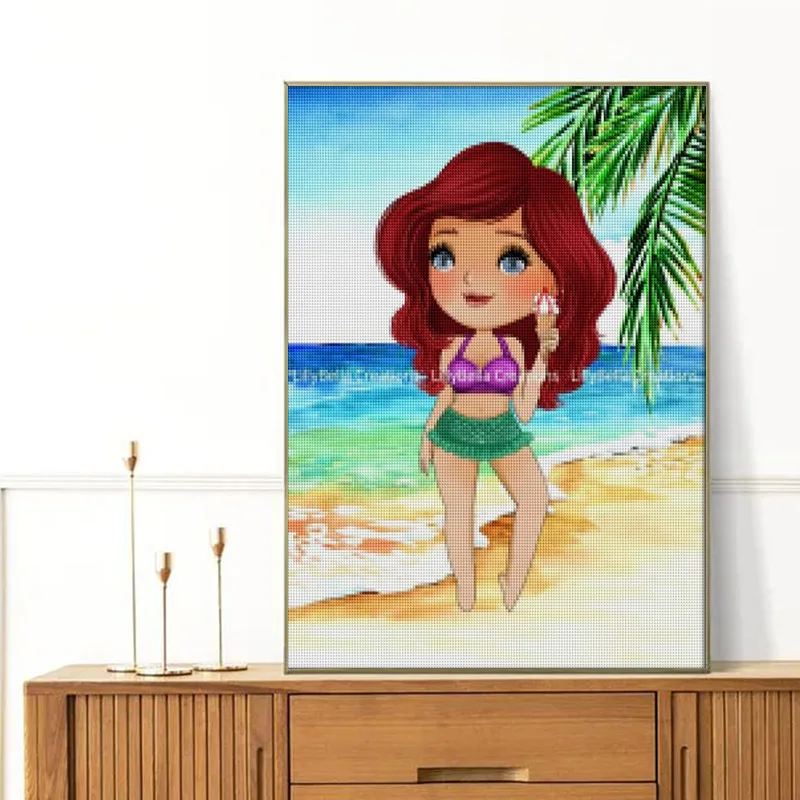 Алмазная 5D живопись сделай сам Пляжная вышивка с изображением Принцессы Диснея