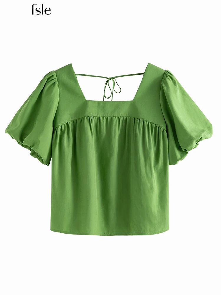 

FSLE Французский Стиль Квадратный воротник Рубашки женские Элегантный Design Chic Sense Summer Casual Commute Female Shirts Tops