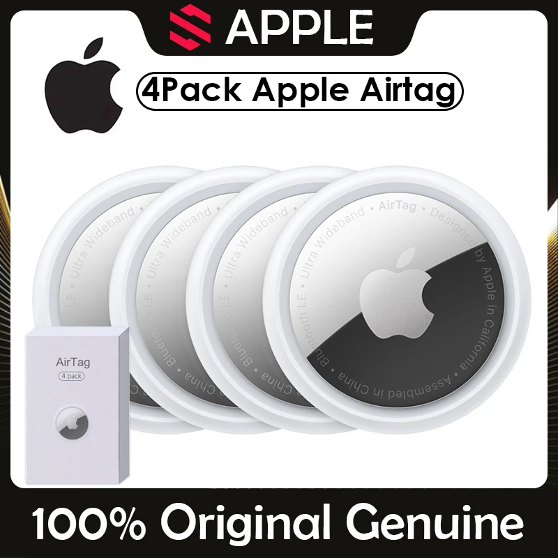 

4 упаковки, оригинальный трек Apple AirTag --- (Поиск ключей, поиск смарт-метки, трекер, GPS-локатор для детей, домашних питомцев, собак, кошек, брелок)