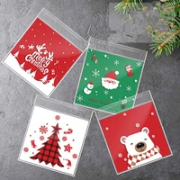 100pcs cartoon bear cookie candy self adhesive plastic bags for biscuits snack baking package supplies cute christmas decor