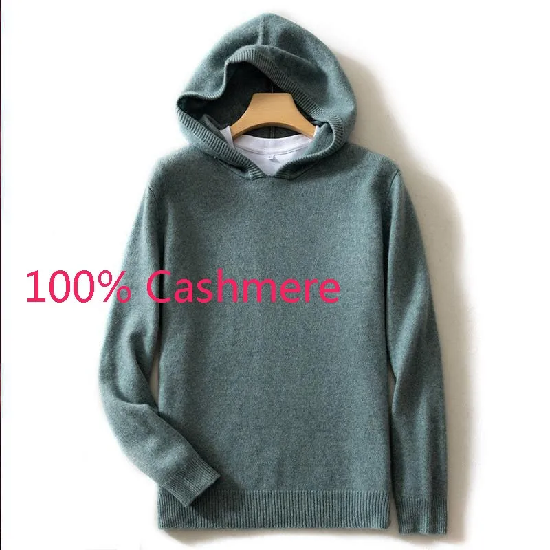 

New Arrival High Quality Autumn Winter Thickened Computer Knitted Men Hooded Casual Pullovers 100% Cashmere Sweater size M-3XL