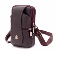 mens leather waist bag large capacity belt bag brown shoulder bags crossbody bags multi layer buckle cell phone bag bum pouch