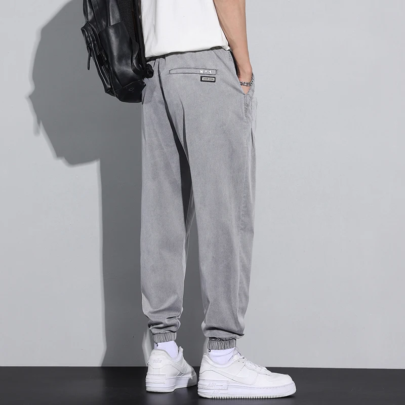 Men's Pants Thin Imitate Jeans Summer Trends Hip Hop Cargo Trousers Solid Casual Streetwear Harem Jogger Denim Black Gray