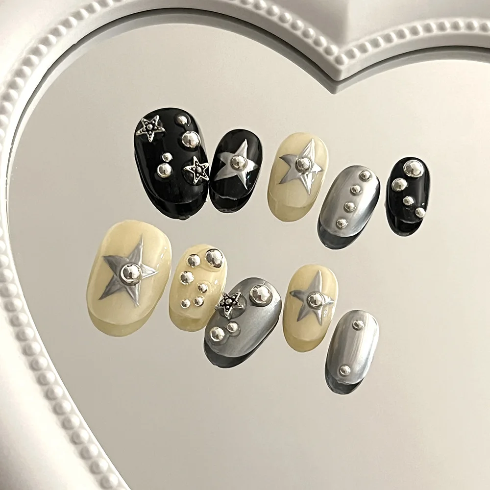 10 шт. накладные ногти ручной работы Короткие y2k звезда искусственные с дизайном