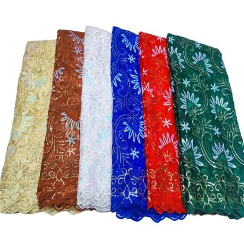 

Green African Lace Fabric Latest Sequins Tulle Lace Fabric with Sequins Embroidery French Mesh Lace Fabric for Wedding Party