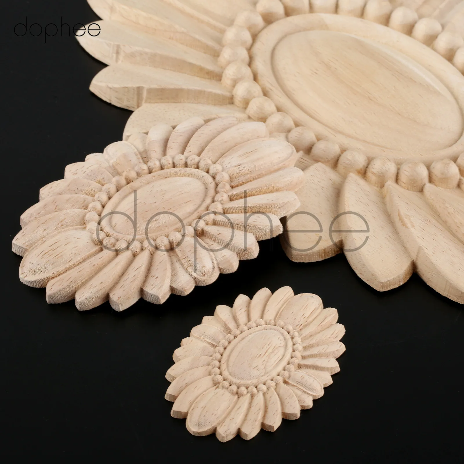 

dophee 1pcs 7*5/10*7cm European Style Wooden Applique Wood Carved Decal Oval Solar Gate Flower Craft Wedding Home Decoration