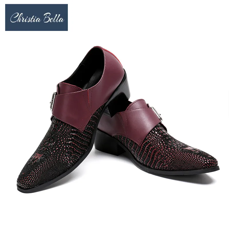 

Christia Bella New Plus Size Men Buckle Strap Genuine Leather Shoes Handmade Mens Dress Shoes Business Party Men Brogue Shoes