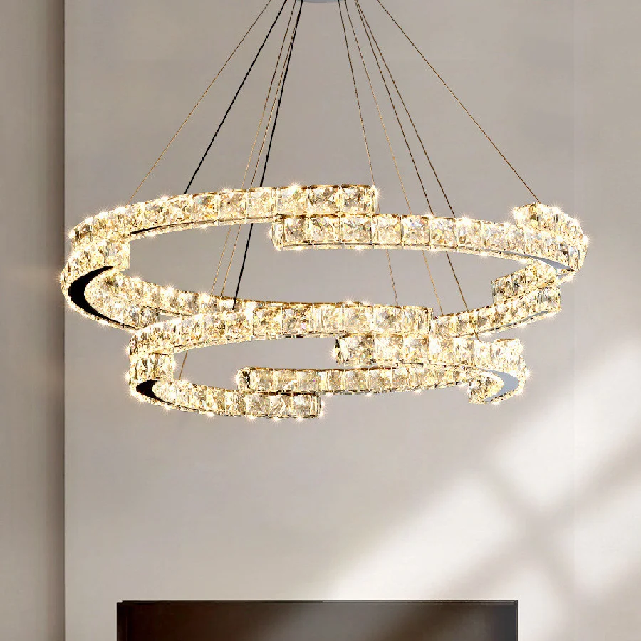 

Luxury K9 Crystal Led Dimmable Pendant Lights Modern Lustre Chrome Steel Foyer Led Suspend Lamp Deco Led Lumnarias Lamp Fixtures