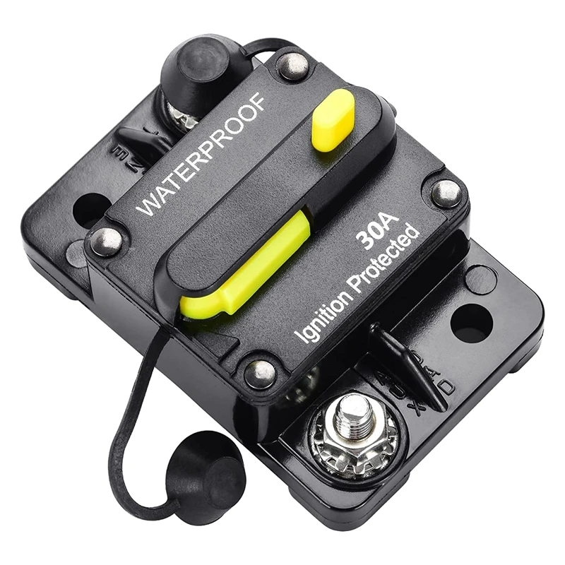 

Circuit Breaker Inline Fuse Inverter With Manual Reset For Car Audio RV 12V-48V DC Waterproof (Surface Mount)