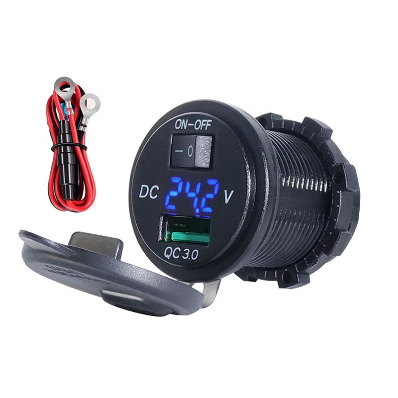 

DC 12V QC 3.0 USB Car Quick Charger Socket with Voltmeter LED Display ON OFF Toggle Switch Outlet For Car Motorcycle Boat Bus