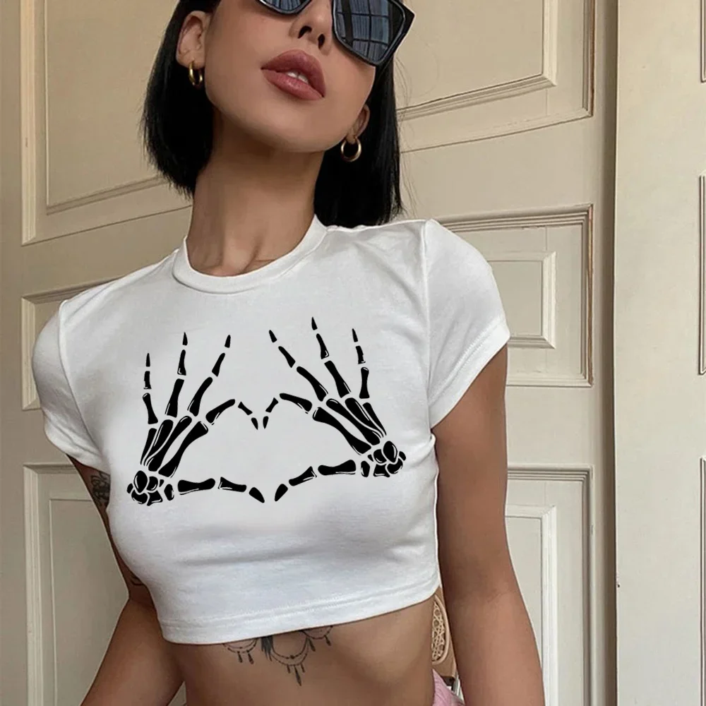 Модный винтажный укороченный топ Y2K в стиле 90-х с рисунком скелета женская