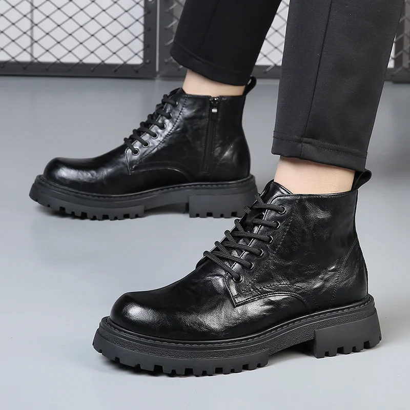 Мужские эластичные ботинки на платформе удобные модные износостойкие уличные