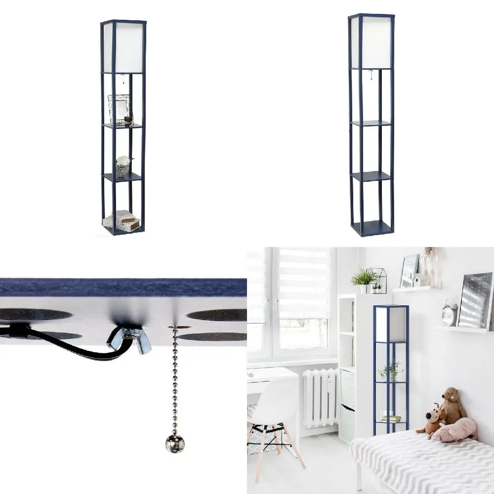 

Stylish Navy Blue Linen Shade Etagere Organizer Lamp Storage Shelf for Home Bedroom Decoration