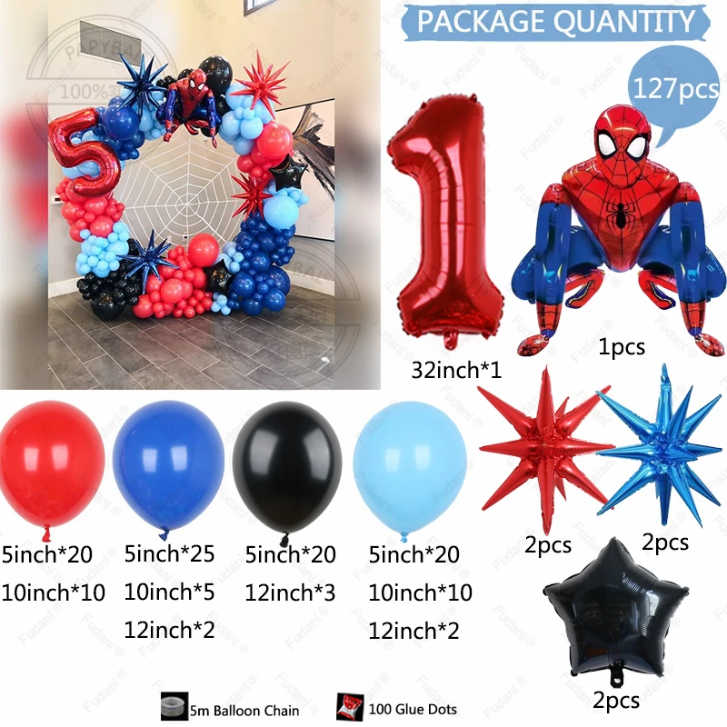 127 шт. воздушные шары с Человеком-пауком гирлянда арочный комплект красные синие