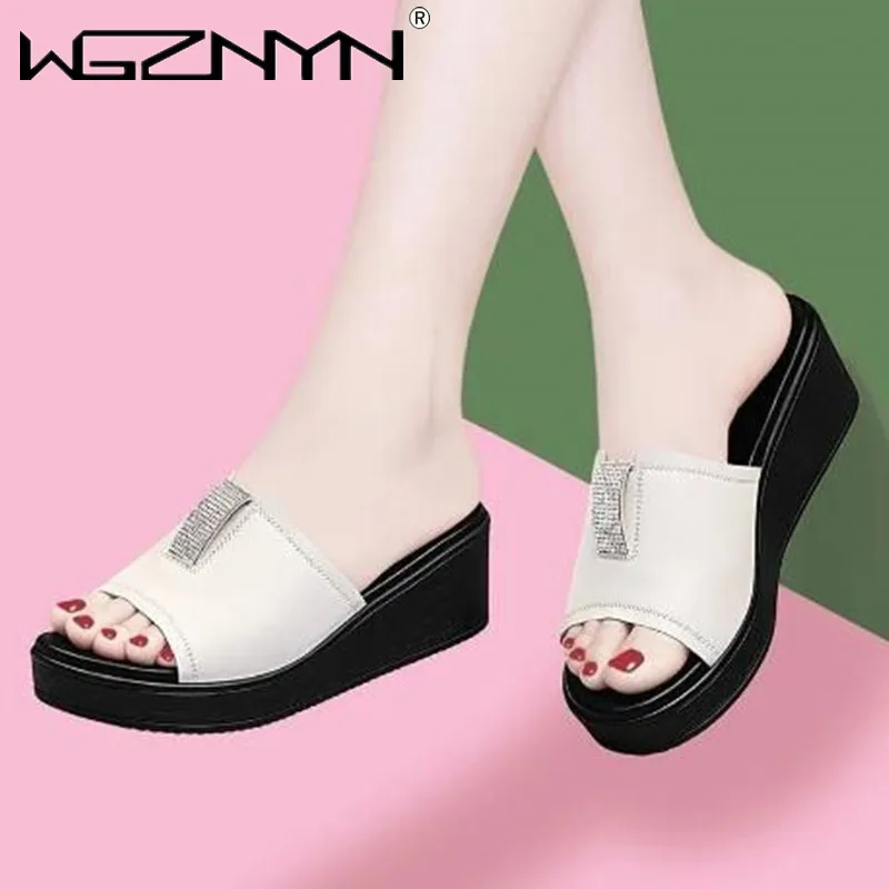 

Сандалии на толстой подошве, женские летние тапки, Корейская версия, Новые Модные Дамские кожаные тапки