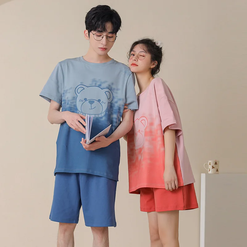 Korean Couples Matching Nightwear Set Cotton Pajamas Summer Short Thin Home Clothes For Women and Men Pyjamas Pijamas Pjs images - 6