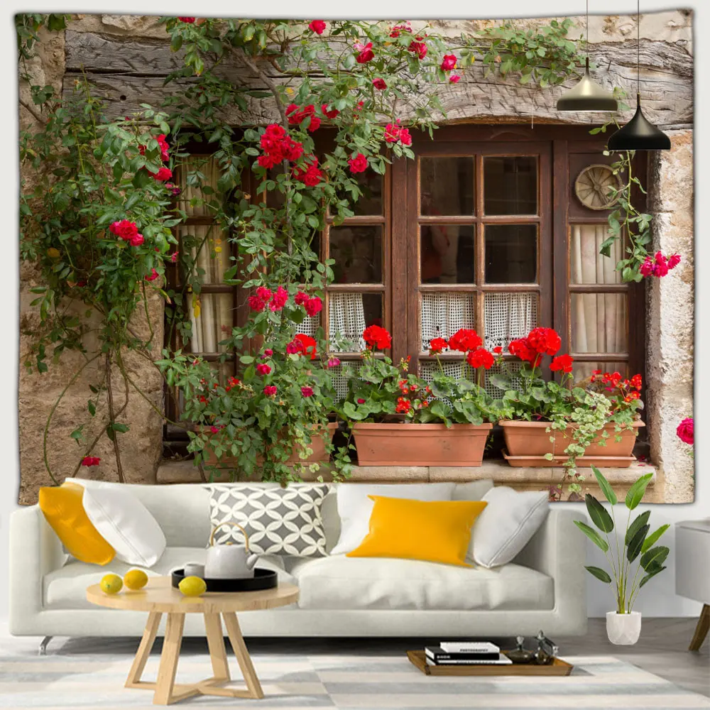 Уличные искусственные цветные цветы в стиле Тосканского дома на улице