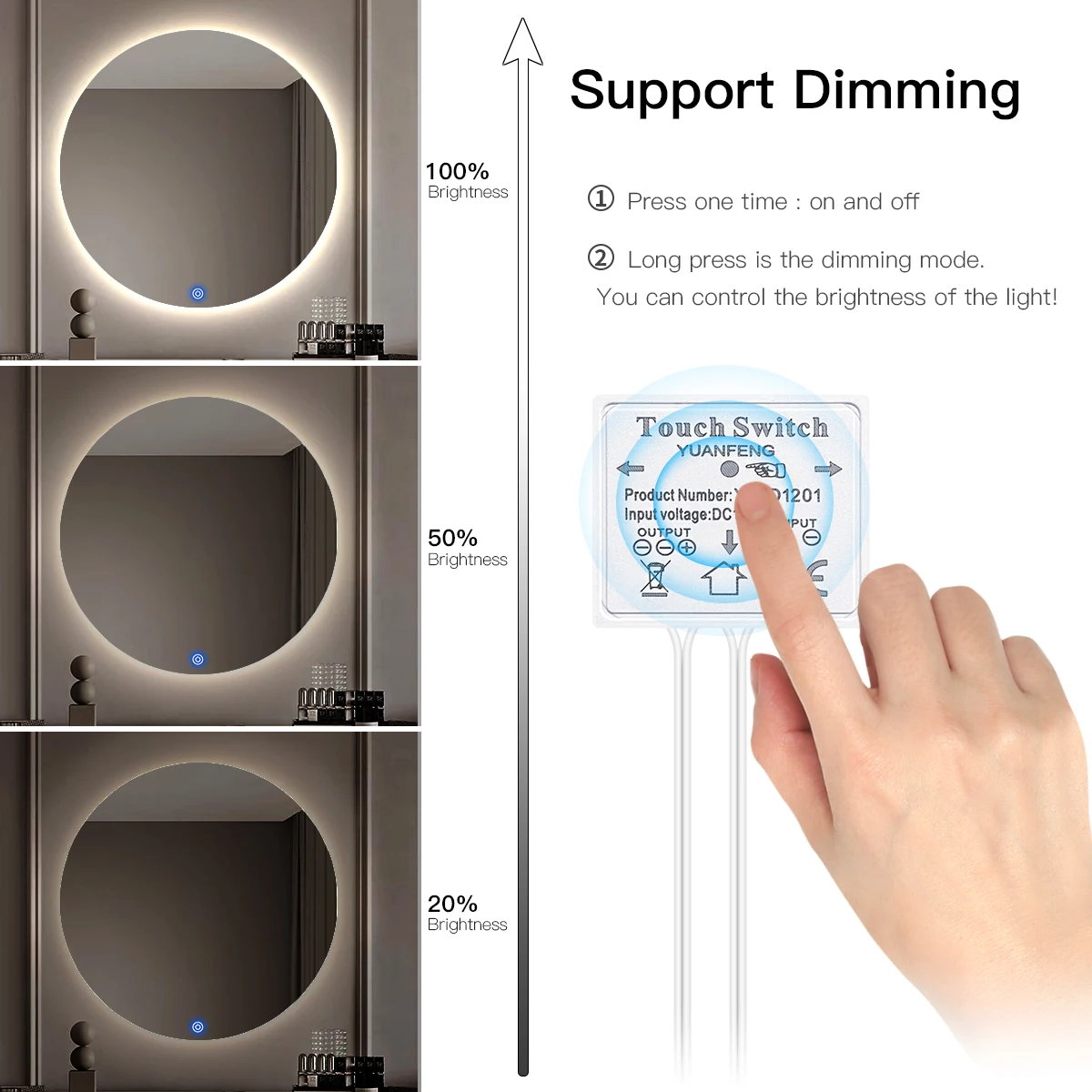 Регулируемый сенсорный переключатель для зеркала в ванной комнате 5 постоянного