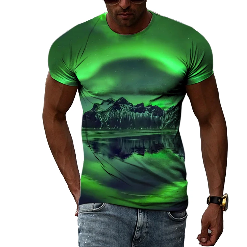 Футболка мужская с 3D-принтом Авроры модная рубашка коротким рукавом уличный