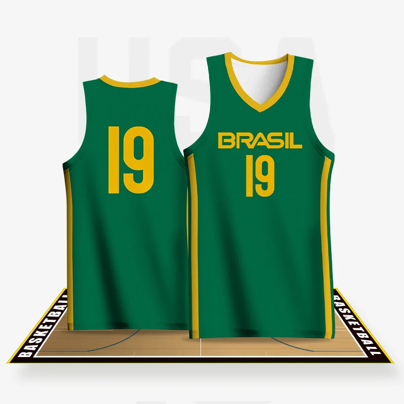 Basketball Jerseys For Men Full Sublimation Nation Brazil Letter Printed Uniforms Customizable Name Number Logo Tracksuit Unisex