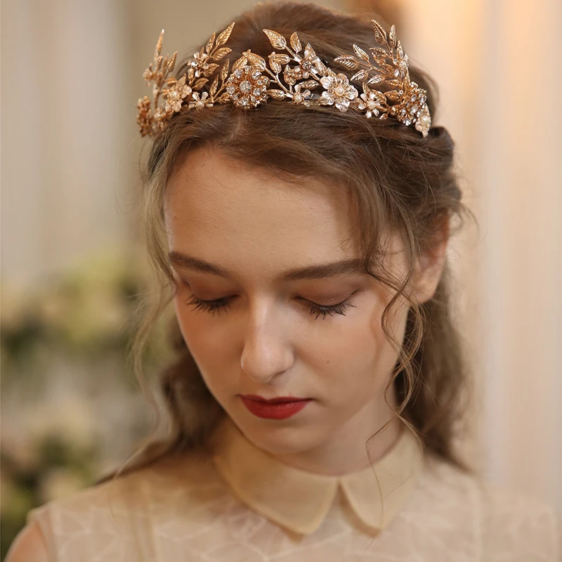 Leaf Tiara Wedding Hair Crown Floral Bridal Hairband Handmade Headpiece Women Party Prom Hair Tiaras