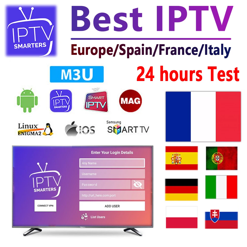 Smart TV Pro xxx, Stable, VOD, STB, IOS, PC, VLC, Enigma2, offre spéciale, 24 heures de temps gratuits