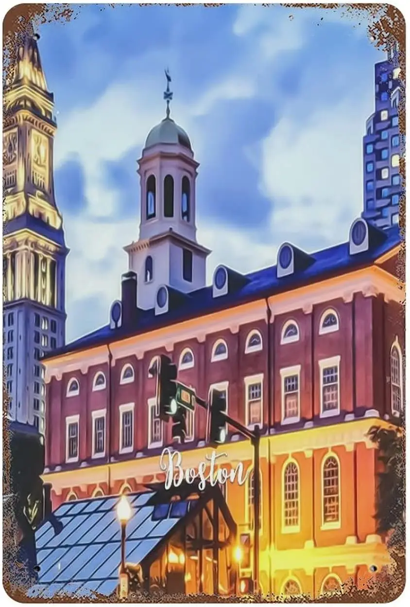 Bosn rtwork Metl Tn Sgn Cty Scene Cusm 812 nch Plque Plte Retro Vntge Funny Wll Decorns ccessores for Tk Br Mn