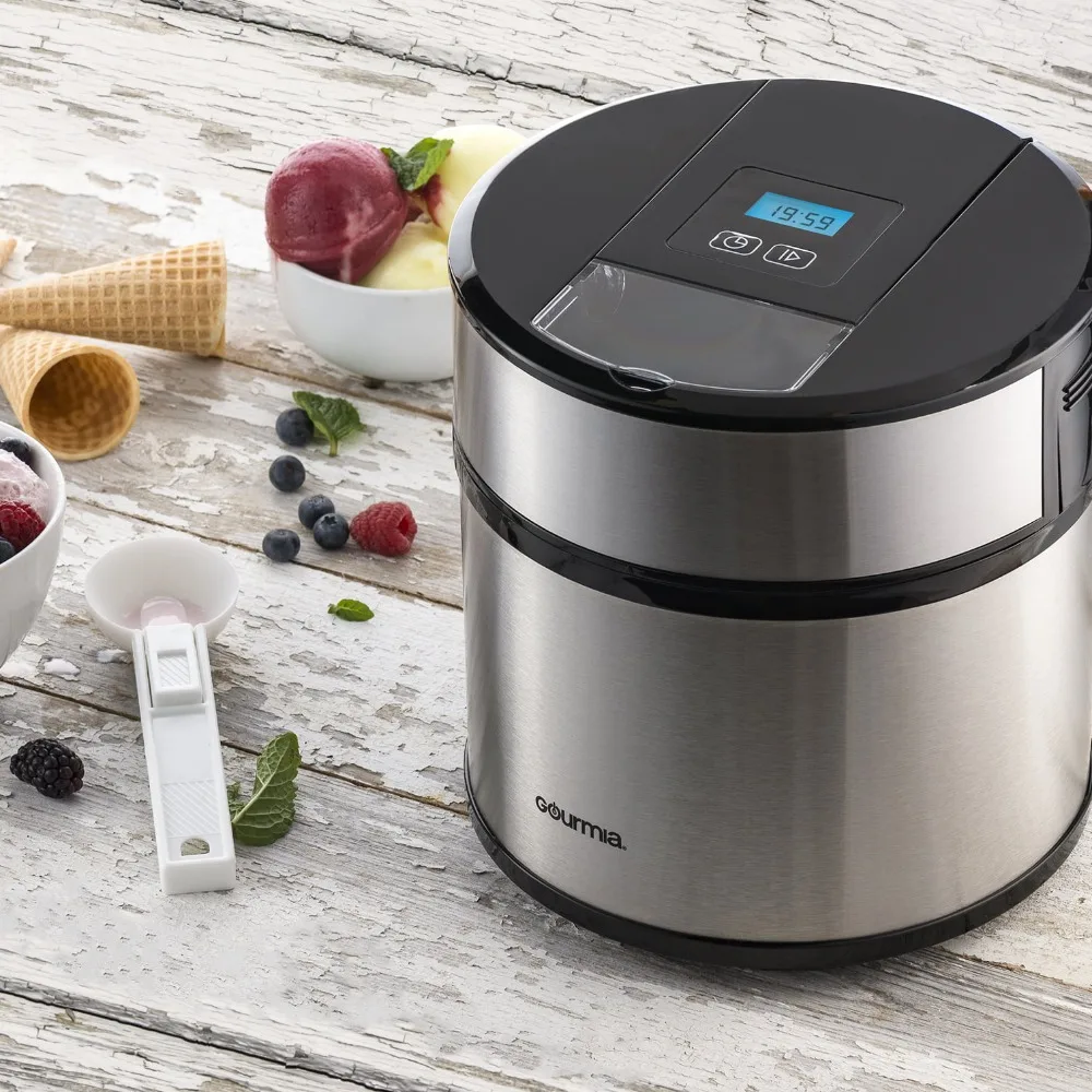 

Gourmia Automatic Ice Cream Maker Stainless Steel with LCD Display Digital Timer Kitchen