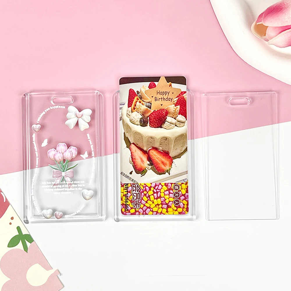 

Акриловый держатель для фотокарт, подвеска для фотокарты, брелок, канцелярские товары, держатель для карт с цветком, Прозрачный чехол для карт в Корейском стиле