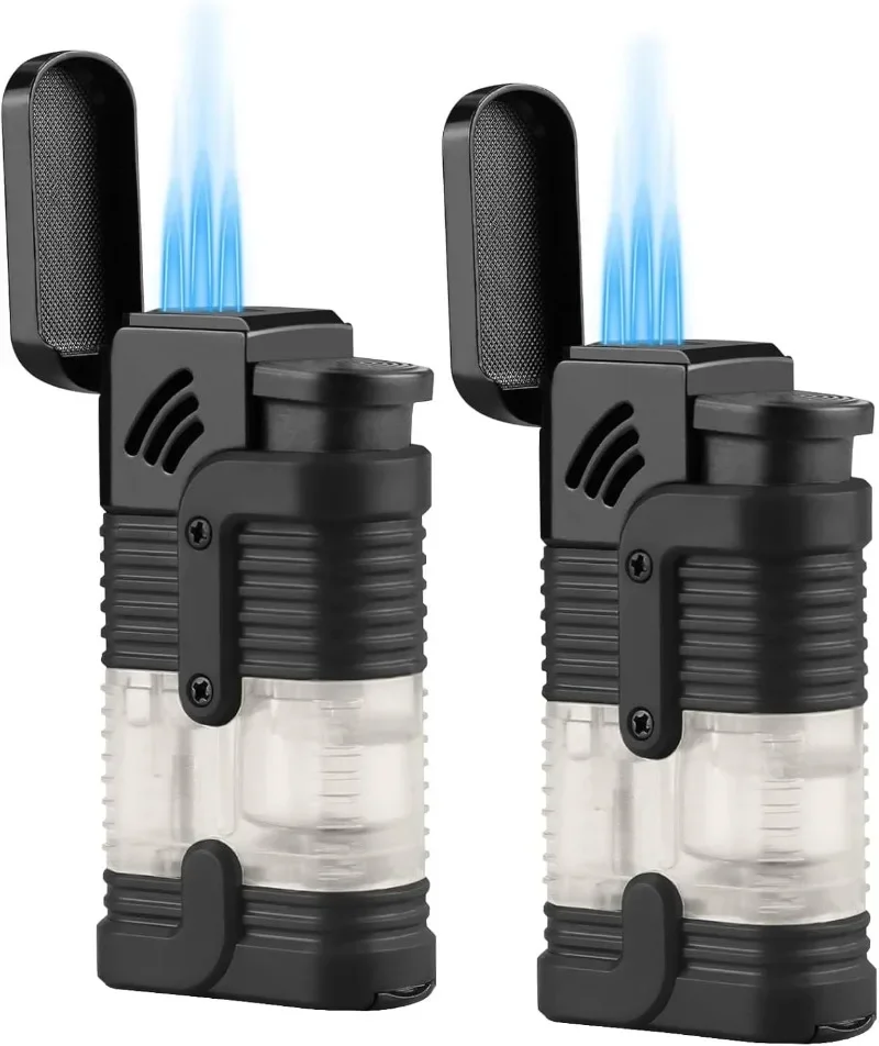 Трехструйная зажигалка с пламенем и пуанком регулируемая ветрозащитная