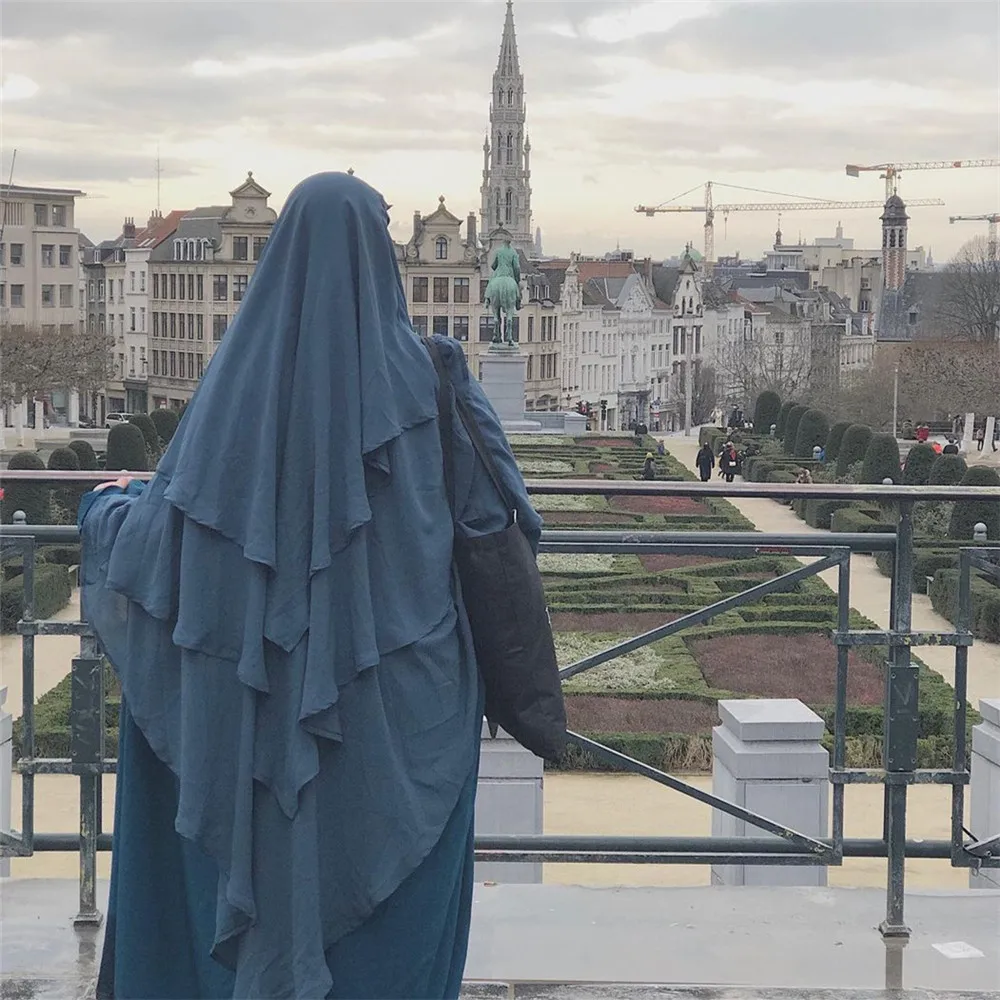 

Hijabs Абая для женщин мусульманские, однотонные Treble химар хиджаб Khimar головной платок модная одежда головной убор Дубай, Турция Eid