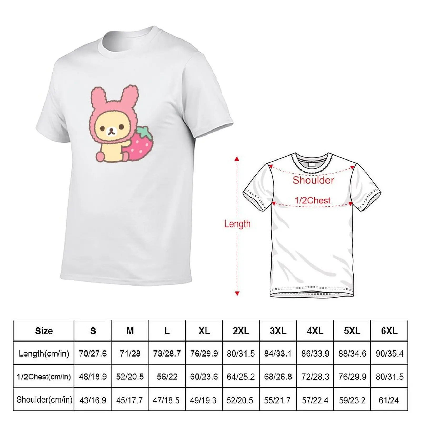 Фото Rilakkuma-Korilakkuma клубничная футболка футболки дизайнерские футболки для мужчин облегающие футболки с аниме для мужчин футболка №2